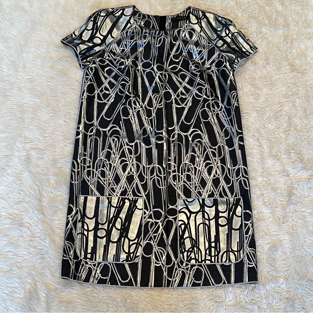 💋Giles Paper Clip Print Shift Dress - Size 4 (Italian 40)
